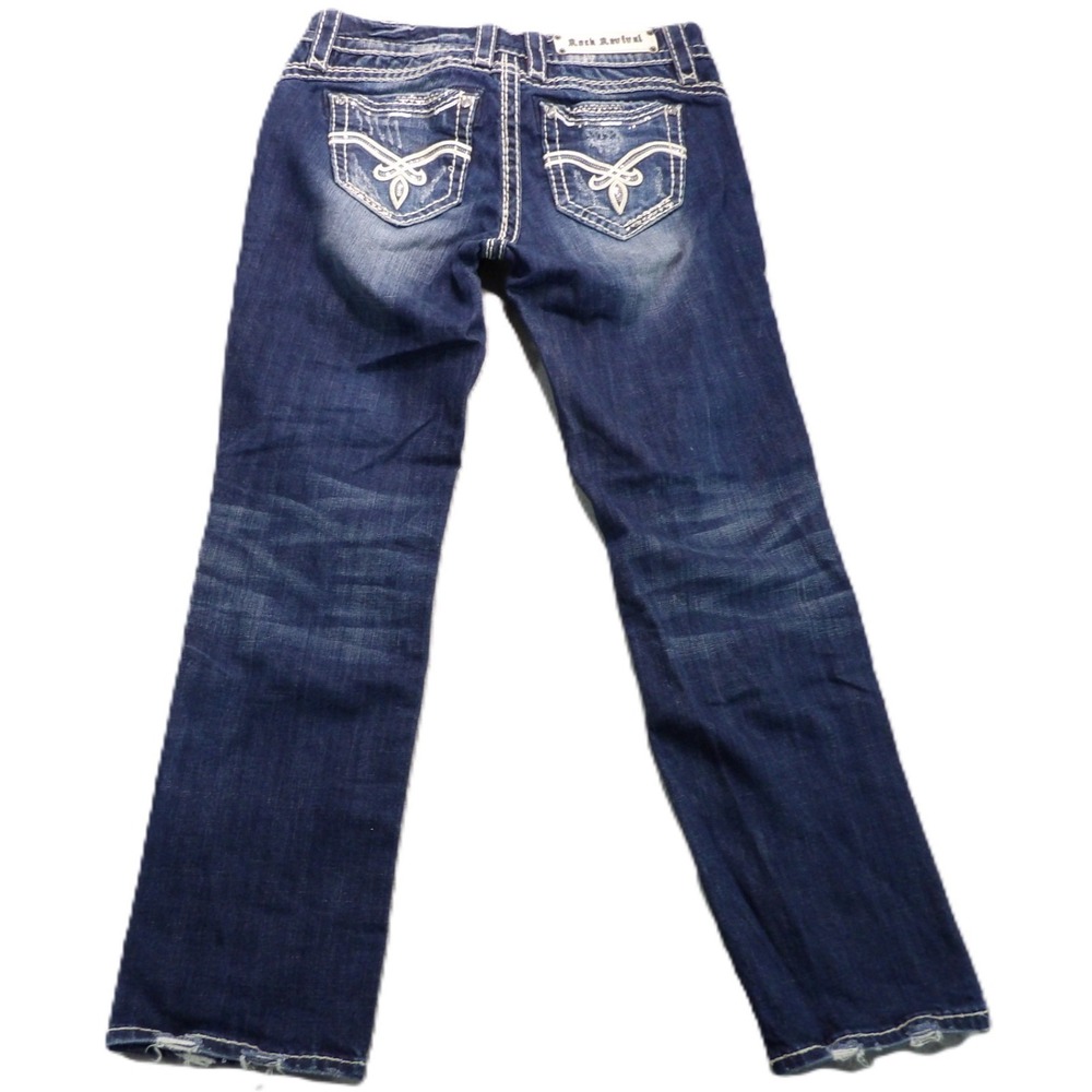 Rock Revival Becky Easy Capri Jeans Women 27 Medium Wash Denim Flap Pocket Logo